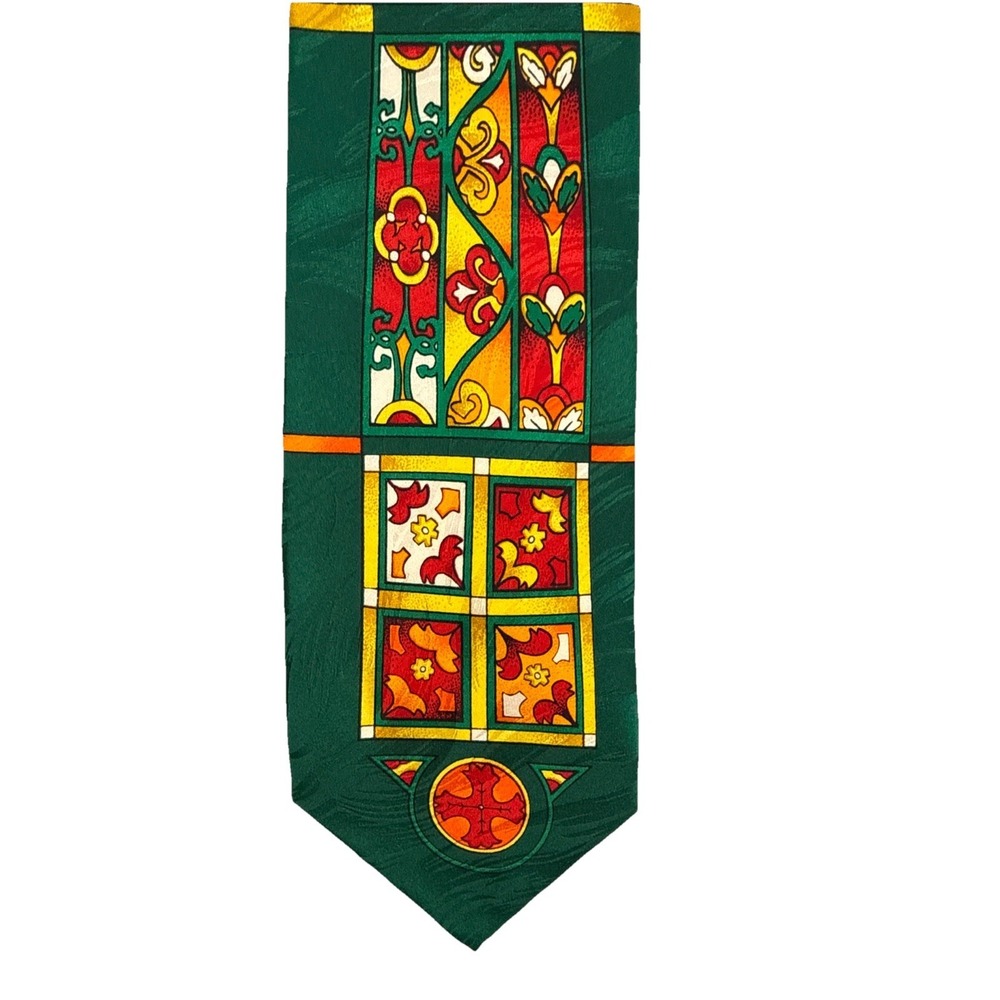 VTG Rush Limbaugh Tie‎ Necktie Silk USA Green Stained Glass Church Window Red